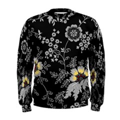 Black Background With Gray Flowers, Floral Black Texture Men s Sweatshirt by nateshop