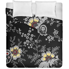 Black Background With Gray Flowers, Floral Black Texture Duvet Cover Double Side (california King Size) by nateshop