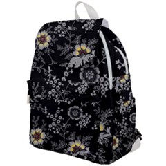 Black Background With Gray Flowers, Floral Black Texture Top Flap Backpack by nateshop