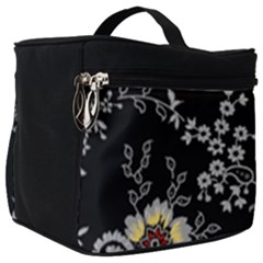Black Background With Gray Flowers, Floral Black Texture Make Up Travel Bag (big) by nateshop