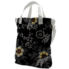 Black Background With Gray Flowers, Floral Black Texture Canvas Messenger Bag by nateshop