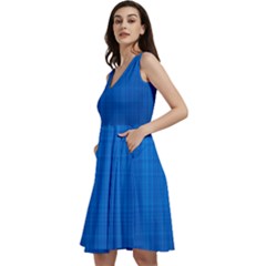 Blue Abstract, Background Pattern Sleeveless V-neck Skater Dress With Pockets