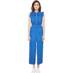 Blue Abstract, Background Pattern Women s Frill Top Chiffon Jumpsuit