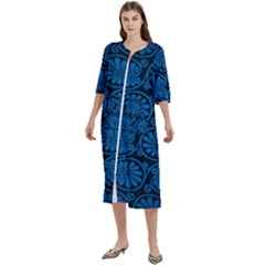 Blue Floral Pattern Floral Greek Ornaments Women s Cotton 3/4 Sleeve Night Gown