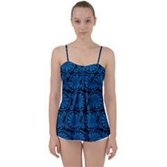 Blue Floral Pattern Floral Greek Ornaments Babydoll Tankini Top by nateshop