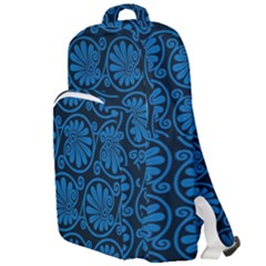 Blue Floral Pattern Floral Greek Ornaments Double Compartment Backpack