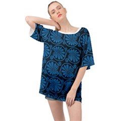 Blue Floral Pattern Floral Greek Ornaments Oversized Chiffon Top by nateshop