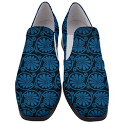 Blue Floral Pattern Floral Greek Ornaments Women Slip On Heel Loafers