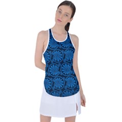 Blue Floral Pattern Floral Greek Ornaments Racer Back Mesh Tank Top by nateshop