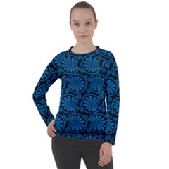 Blue Floral Pattern Floral Greek Ornaments Women s Long Sleeve Raglan T-shirt