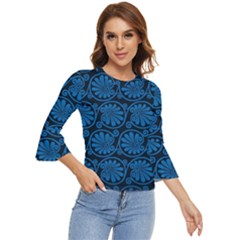 Blue Floral Pattern Floral Greek Ornaments Bell Sleeve Top