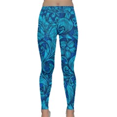 Blue Floral Pattern Texture, Floral Ornaments Texture Classic Yoga Leggings by nateshop