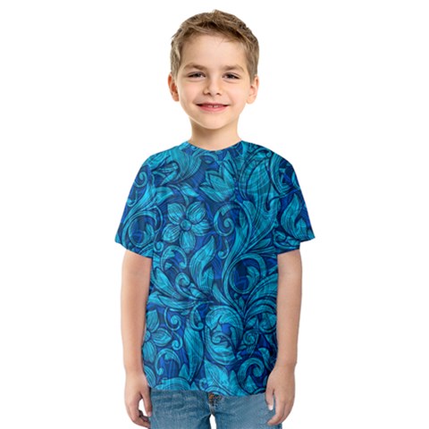 Blue Floral Pattern Texture, Floral Ornaments Texture Kids  Sport Mesh T-shirt by nateshop