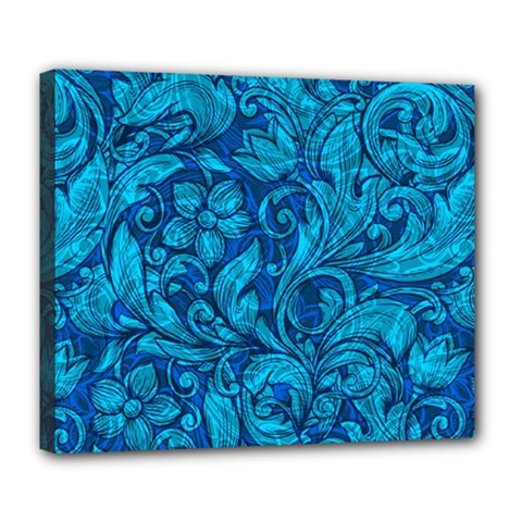 Blue Floral Pattern Texture, Floral Ornaments Texture Deluxe Canvas 24  X 20  (stretched) by nateshop