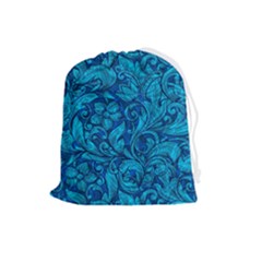 Blue Floral Pattern Texture, Floral Ornaments Texture Drawstring Pouch (large) by nateshop