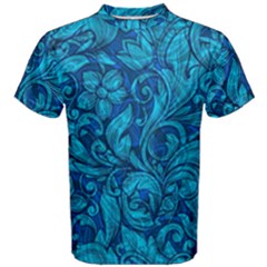 Blue Floral Pattern Texture, Floral Ornaments Texture Men s Cotton T-shirt by nateshop