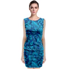 Blue Floral Pattern Texture, Floral Ornaments Texture Sleeveless Velvet Midi Dress by nateshop