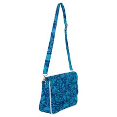 Blue Floral Pattern Texture, Floral Ornaments Texture Shoulder Bag With Back Zipper by nateshop