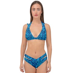 Blue Floral Pattern Texture, Floral Ornaments Texture Double Strap Halter Bikini Set by nateshop