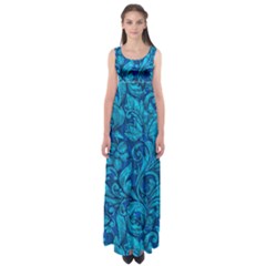 Blue Floral Pattern Texture, Floral Ornaments Texture Empire Waist Maxi Dress