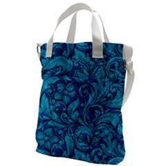 Blue Floral Pattern Texture, Floral Ornaments Texture Canvas Messenger Bag by nateshop