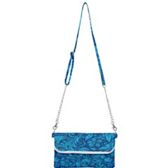 Blue Floral Pattern Texture, Floral Ornaments Texture Mini Crossbody Handbag by nateshop