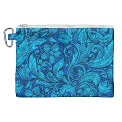 Blue Floral Pattern Texture, Floral Ornaments Texture Canvas Cosmetic Bag (xl)
