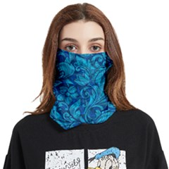 Blue Floral Pattern Texture, Floral Ornaments Texture Face Covering Bandana (two Sides)