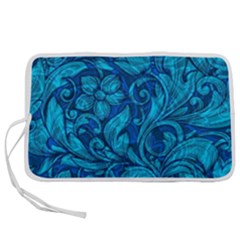 Blue Floral Pattern Texture, Floral Ornaments Texture Pen Storage Case (m) by nateshop