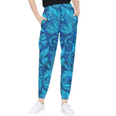 Blue Floral Pattern Texture, Floral Ornaments Texture Women s Tapered Pants by nateshop