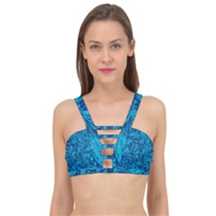 Blue Floral Pattern Texture, Floral Ornaments Texture Cage Up Bikini Top by nateshop