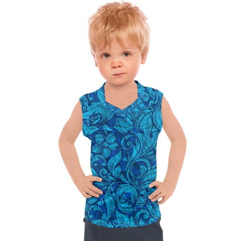 Blue Floral Pattern Texture, Floral Ornaments Texture Kids  Sport Tank Top by nateshop