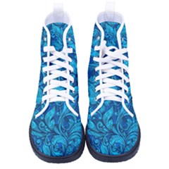 Blue Floral Pattern Texture, Floral Ornaments Texture Men s High-top Canvas Sneakers by nateshop