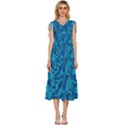 Blue Floral Pattern Texture, Floral Ornaments Texture V-Neck Drawstring Shoulder Sleeveless Maxi Dress View1