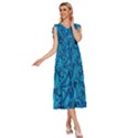 Blue Floral Pattern Texture, Floral Ornaments Texture V-Neck Drawstring Shoulder Sleeveless Maxi Dress View3