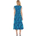 Blue Floral Pattern Texture, Floral Ornaments Texture V-Neck Drawstring Shoulder Sleeveless Maxi Dress View4