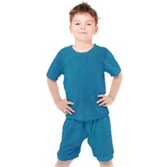 Blue Stone Texture Grunge, Stone Backgrounds Kids  T-shirt And Shorts Set by nateshop