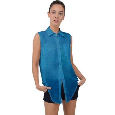 Blue Stone Texture Grunge, Stone Backgrounds Sleeveless Chiffon Button Shirt by nateshop