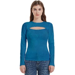 Blue Stone Texture Grunge, Stone Backgrounds Women s Cut Out Long Sleeve T-shirt