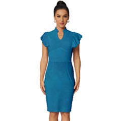 Blue Stone Texture Grunge, Stone Backgrounds Vintage Frill Sleeve V-neck Bodycon Dress by nateshop