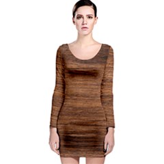 Brown Wooden Texture Long Sleeve Bodycon Dress by nateshop