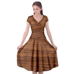 Brown Wooden Texture Cap Sleeve Wrap Front Dress by nateshop