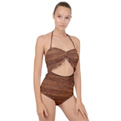 Brown Wooden Texture Scallop Top Cut Out Swimsuit by nateshop