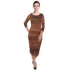 Brown Wooden Texture Quarter Sleeve Midi Velour Bodycon Dress by nateshop