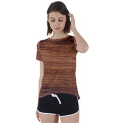 Brown Wooden Texture Short Sleeve Open Back T-shirt