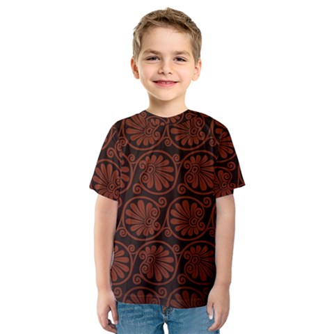 Brown Floral Pattern Floral Greek Ornaments Kids  Sport Mesh T-shirt by nateshop