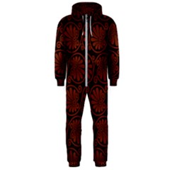 Brown Floral Pattern Floral Greek Ornaments Hooded Jumpsuit (men) by nateshop