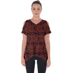 Brown Floral Pattern Floral Greek Ornaments Cut Out Side Drop T-shirt by nateshop