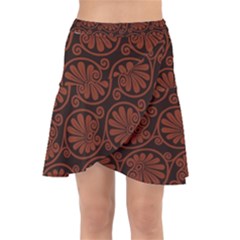 Brown Floral Pattern Floral Greek Ornaments Wrap Front Skirt by nateshop