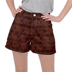Brown Floral Pattern Floral Greek Ornaments Women s Ripstop Shorts by nateshop